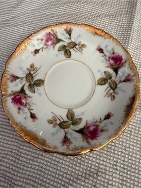 Vintage Sealy Royal China Floral Porcelain Saucer with Gold Trim - Pink Rose